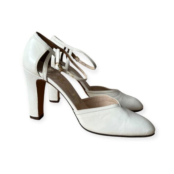 Vintage Roger Vivier White Leather Ankle Strap Heels – Made in Italy, 1960s–70s - Picture 6 of 16